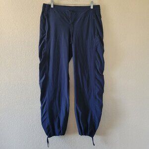 Athleta Womens La Viva Navy Blue Pants Sz 12 Ruched Convertible Straight Casual